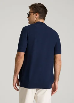 Braided Knit Short Sleeve Polo Cardigan for Tall Men