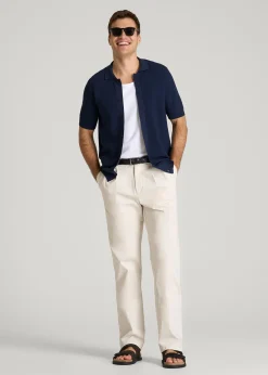 Braided Knit Short Sleeve Polo Cardigan for Tall Men