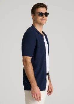 Braided Knit Short Sleeve Polo Cardigan for Tall Men
