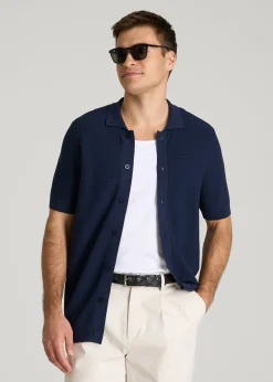 Braided Knit Short Sleeve Polo Cardigan for Tall Men