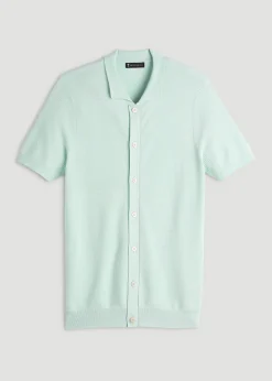 Braided Knit Short Sleeve Polo Cardigan for Tall Men