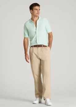 Braided Knit Short Sleeve Polo Cardigan for Tall Men