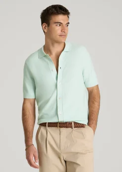 Braided Knit Short Sleeve Polo Cardigan for Tall Men
