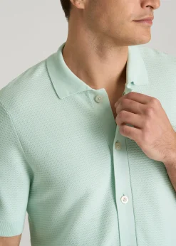Braided Knit Short Sleeve Polo Cardigan for Tall Men