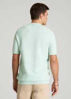 Braided Knit Short Sleeve Polo Cardigan for Tall Men