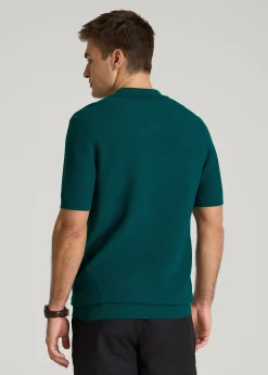Braided Knit Short Sleeve Polo Cardigan for Tall Men