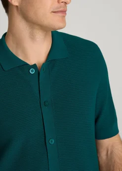 Braided Knit Short Sleeve Polo Cardigan for Tall Men