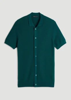 Braided Knit Short Sleeve Polo Cardigan for Tall Men