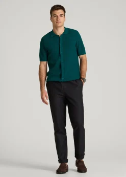 Braided Knit Short Sleeve Polo Cardigan for Tall Men