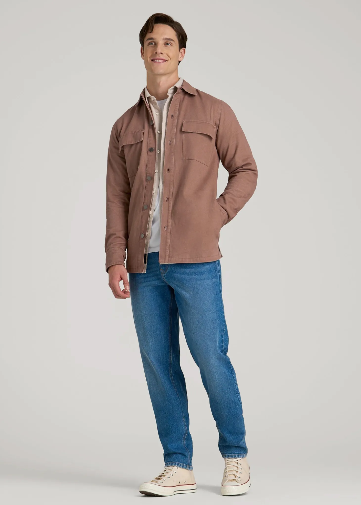 Casual Twill Shirt Jacket for Tall Men