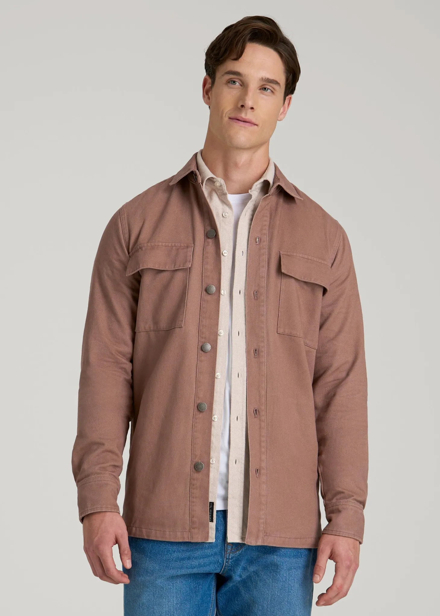 Casual Twill Shirt Jacket for Tall Men
