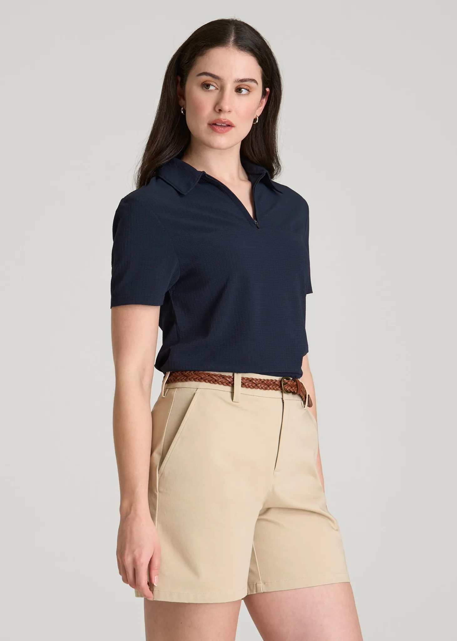 Coastal Perforated Short Sleeve Golf Polo for Tall Women
