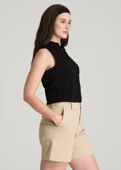 Coastal Perforated Sleeveless Polo for Tall Women