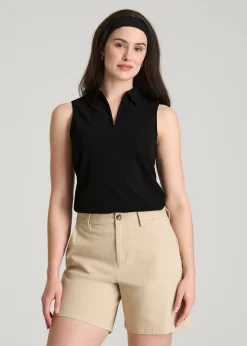Coastal Perforated Sleeveless Polo for Tall Women