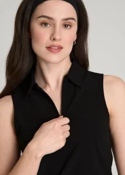 Coastal Perforated Sleeveless Polo for Tall Women