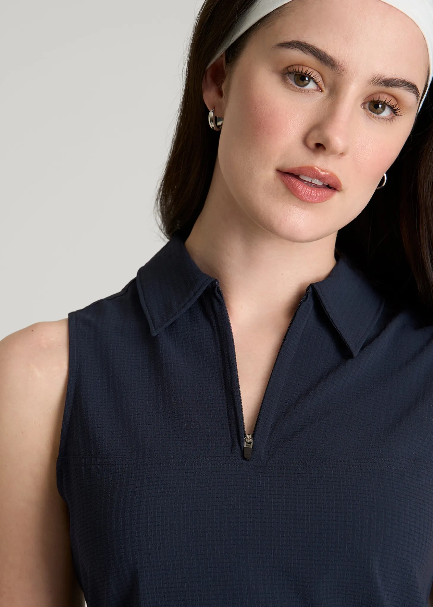 Coastal Perforated Sleeveless Polo for Tall Women