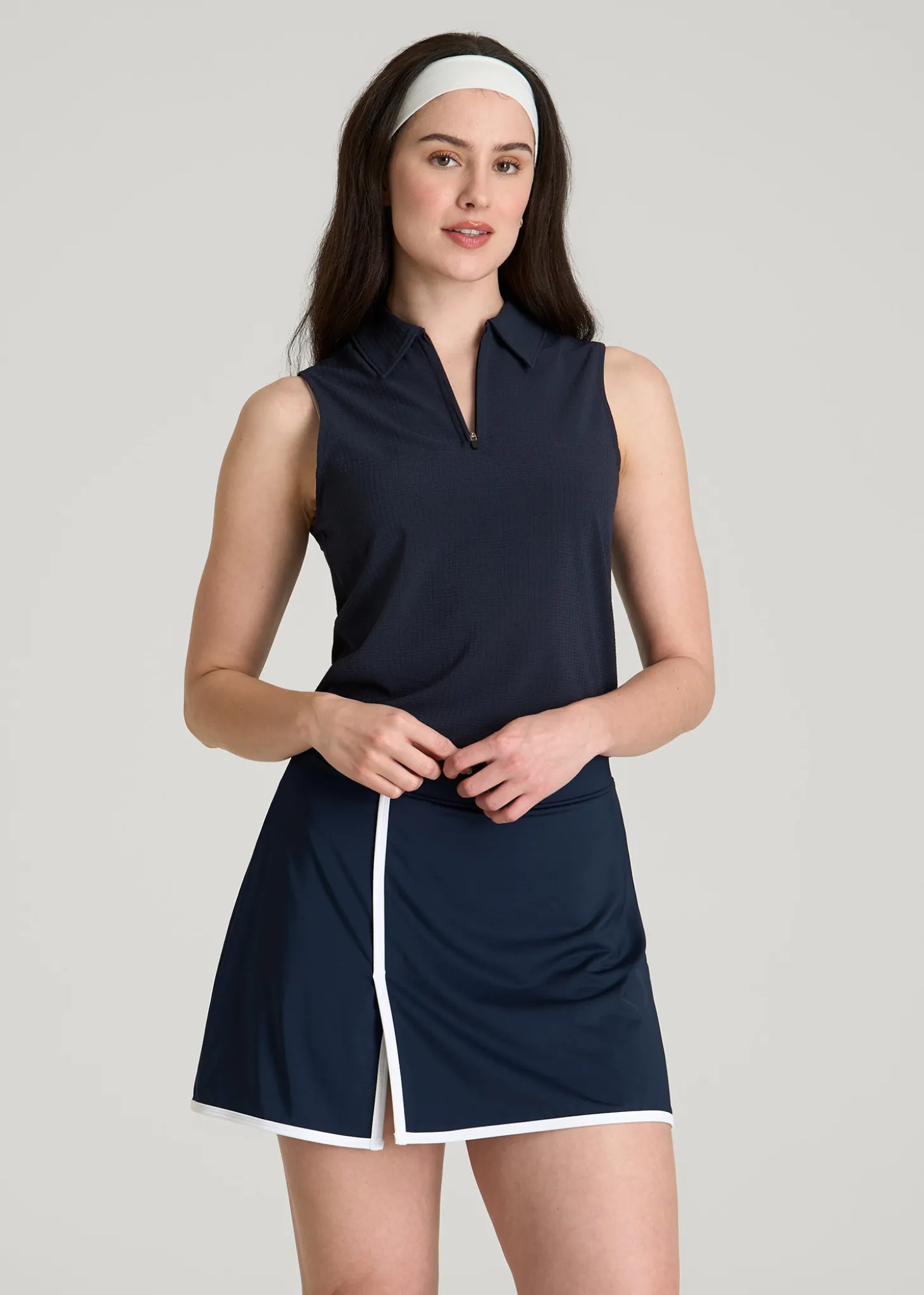 Coastal Perforated Sleeveless Polo for Tall Women