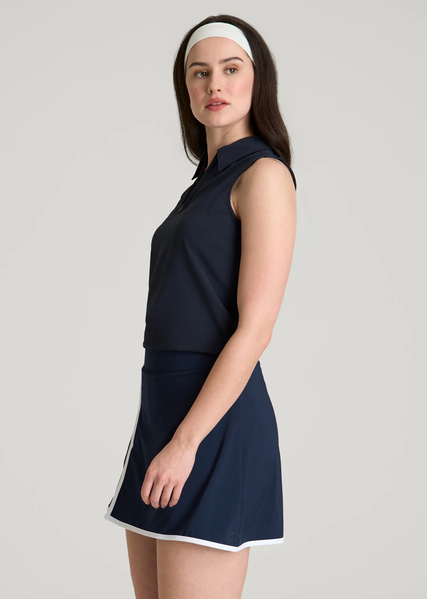 Coastal Perforated Sleeveless Polo for Tall Women