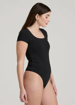 Cotton Blend Short Sleeve Square Neck Bodysuit for Tall Women