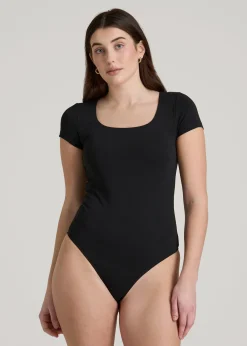 Cotton Blend Short Sleeve Square Neck Bodysuit for Tall Women