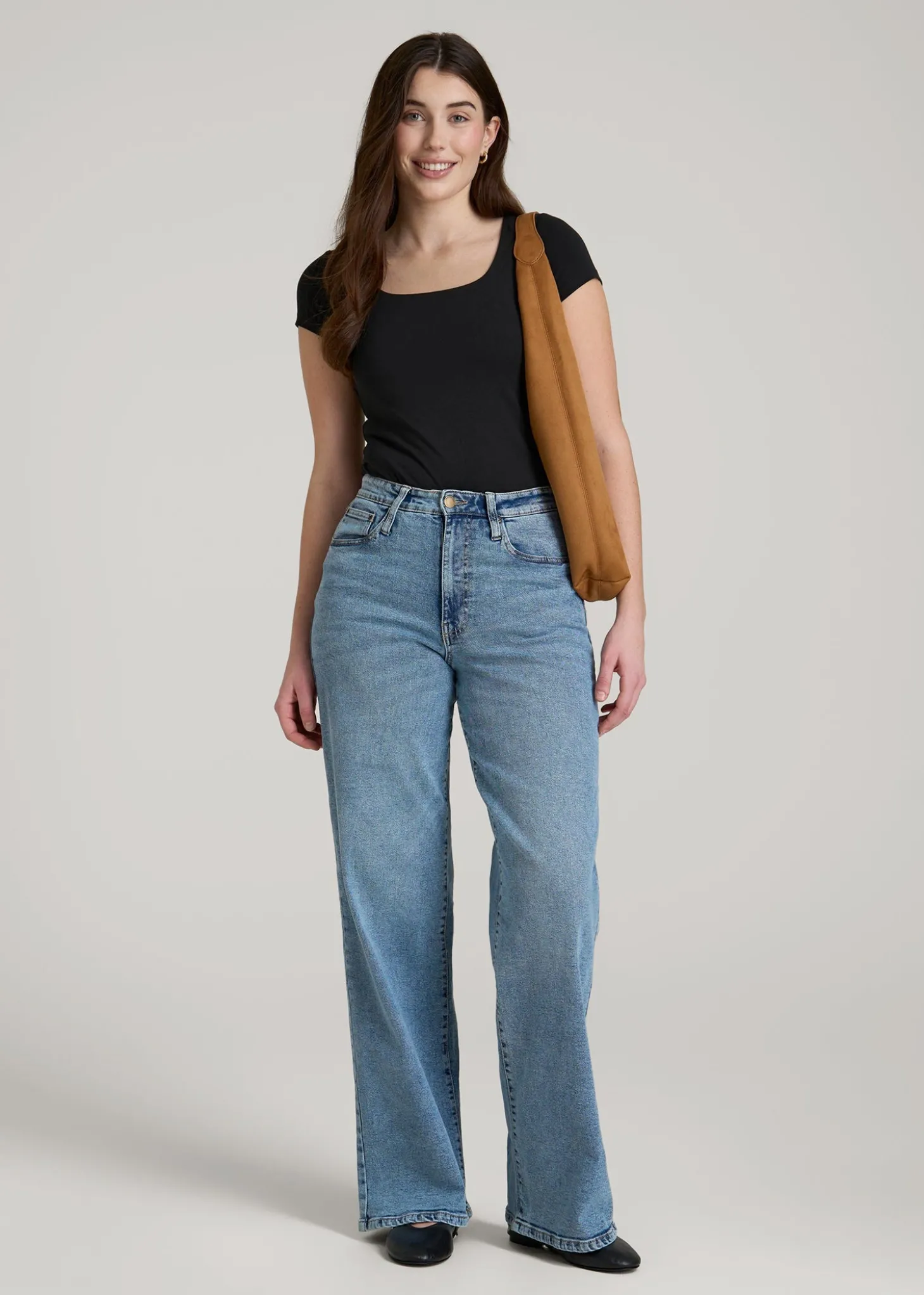 Cotton Blend Short Sleeve Square Neck Bodysuit for Tall Women