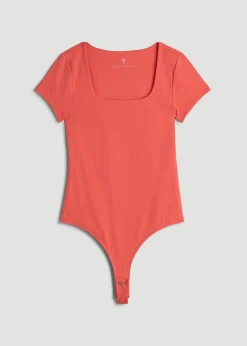 Cotton Blend Short Sleeve Square Neck Bodysuit for Tall Women