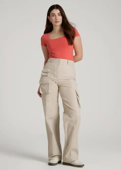Cotton Blend Short Sleeve Square Neck Bodysuit for Tall Women