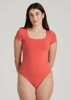Cotton Blend Short Sleeve Square Neck Bodysuit for Tall Women