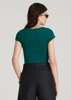 Cotton Blend Short Sleeve Square Neck Bodysuit for Tall Women