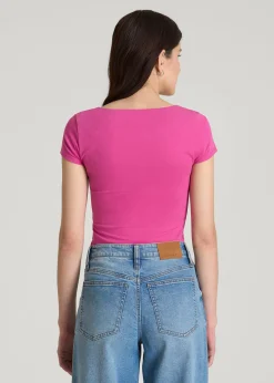 Cotton Blend Short Sleeve Square Neck Bodysuit for Tall Women
