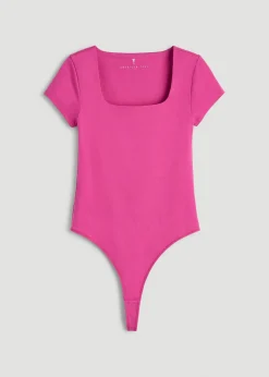 Cotton Blend Short Sleeve Square Neck Bodysuit for Tall Women