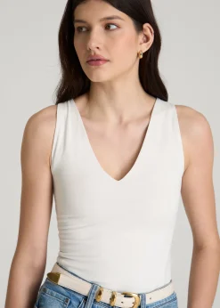 Cotton Blend Sleeveless V-Neck Bodysuit for Tall Women