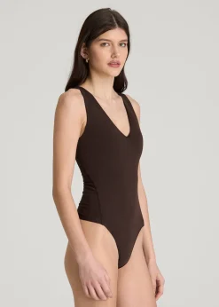 Cotton Blend Sleeveless V-Neck Bodysuit for Tall Women