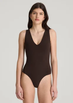 Cotton Blend Sleeveless V-Neck Bodysuit for Tall Women