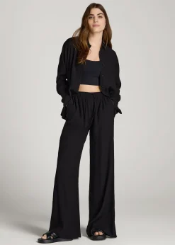 Crinkle Pull-on Wide-leg Pants for Tall Women