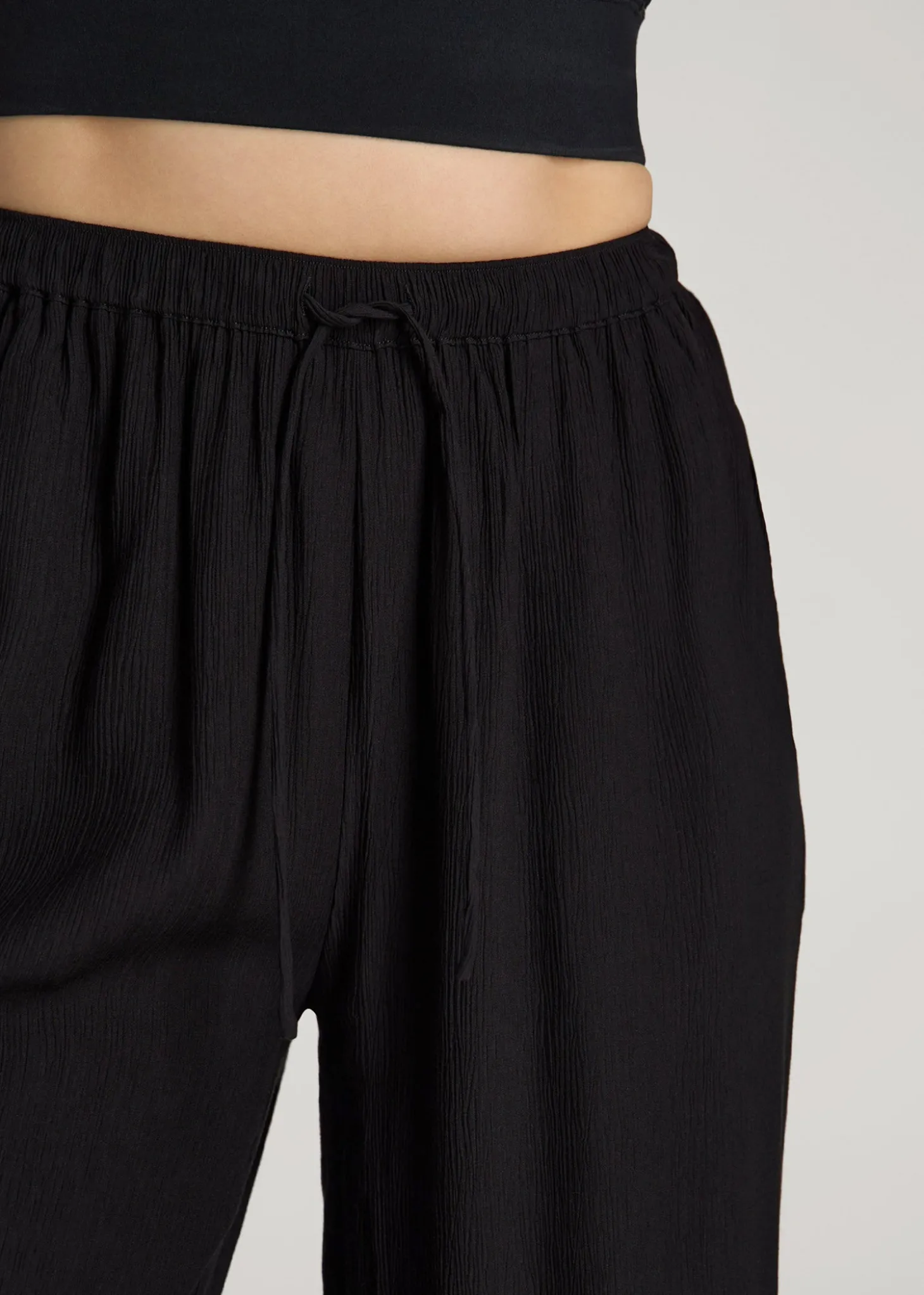 Crinkle Pull-on Wide-leg Pants for Tall Women