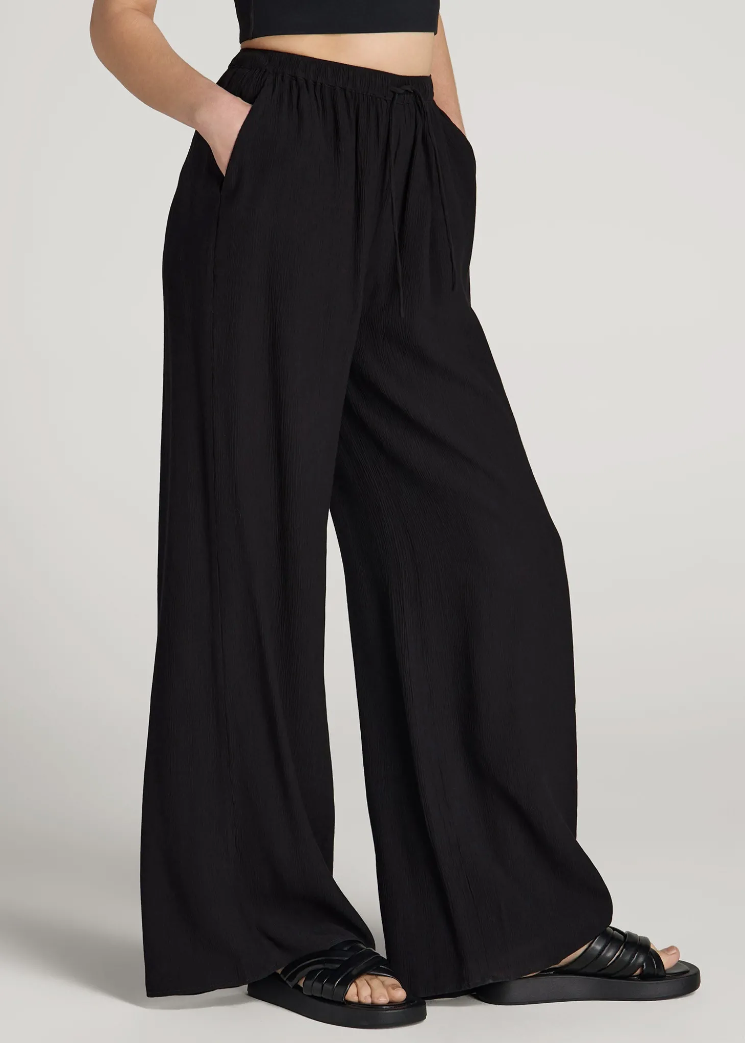 Crinkle Pull-on Wide-leg Pants for Tall Women