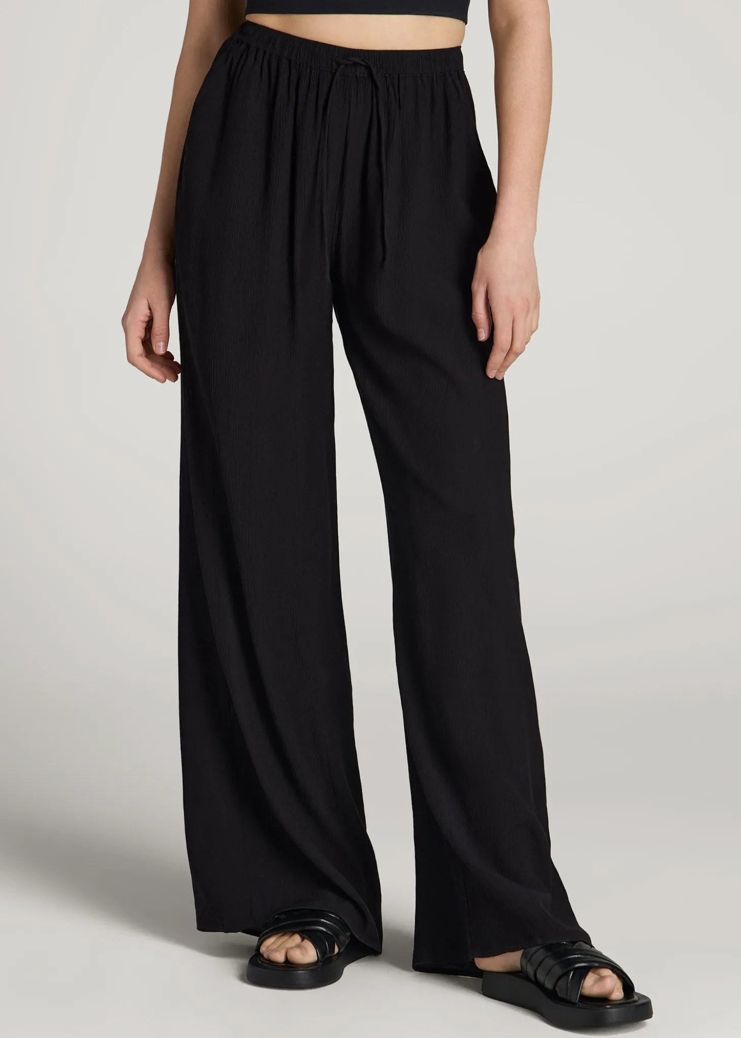 Crinkle Pull-on Wide-leg Pants for Tall Women