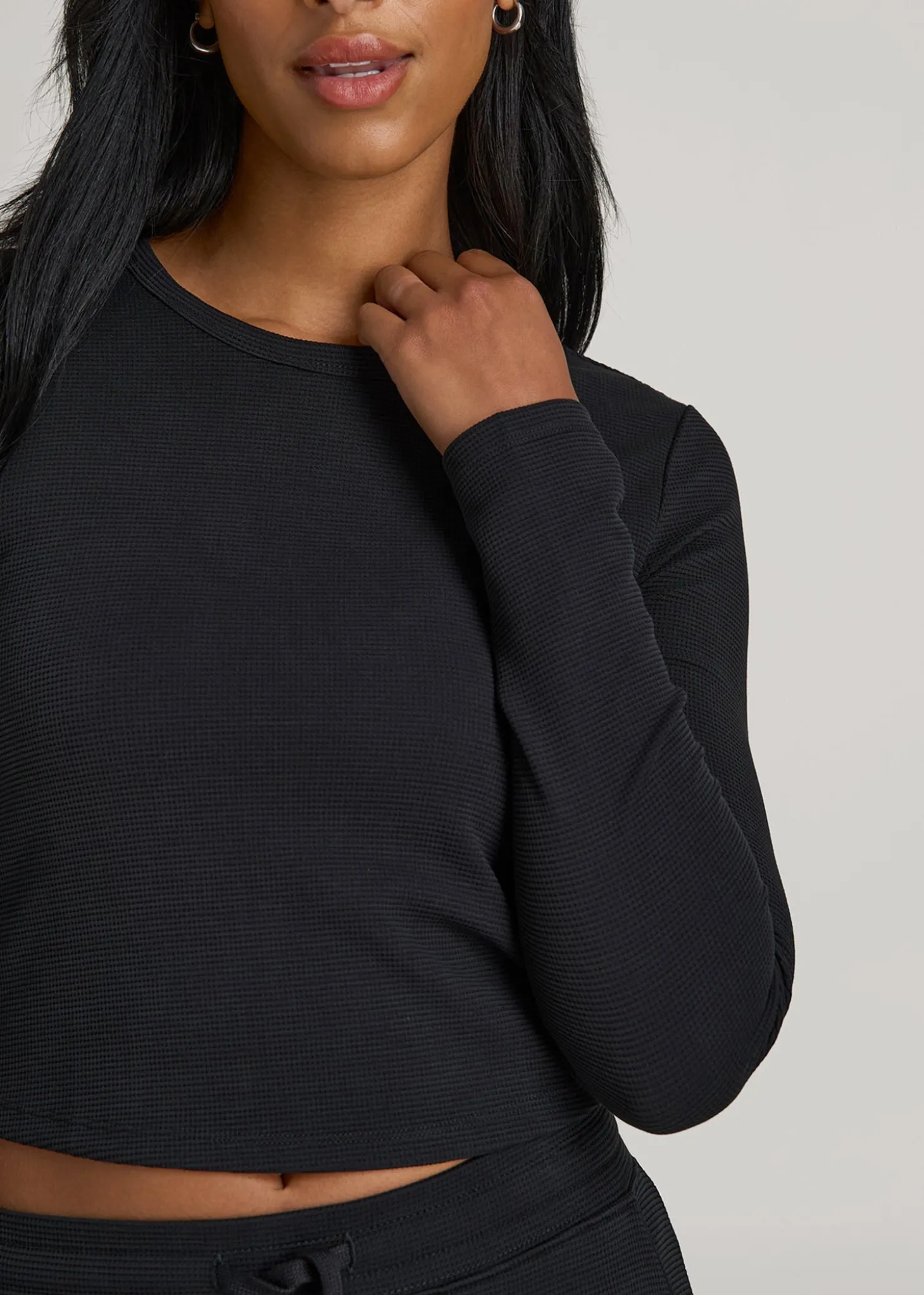 Cropped Long Sleeve Waffle Shirt for Tall Women