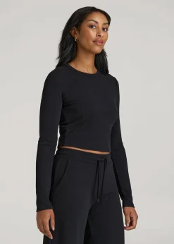 Cropped Long Sleeve Waffle Shirt for Tall Women