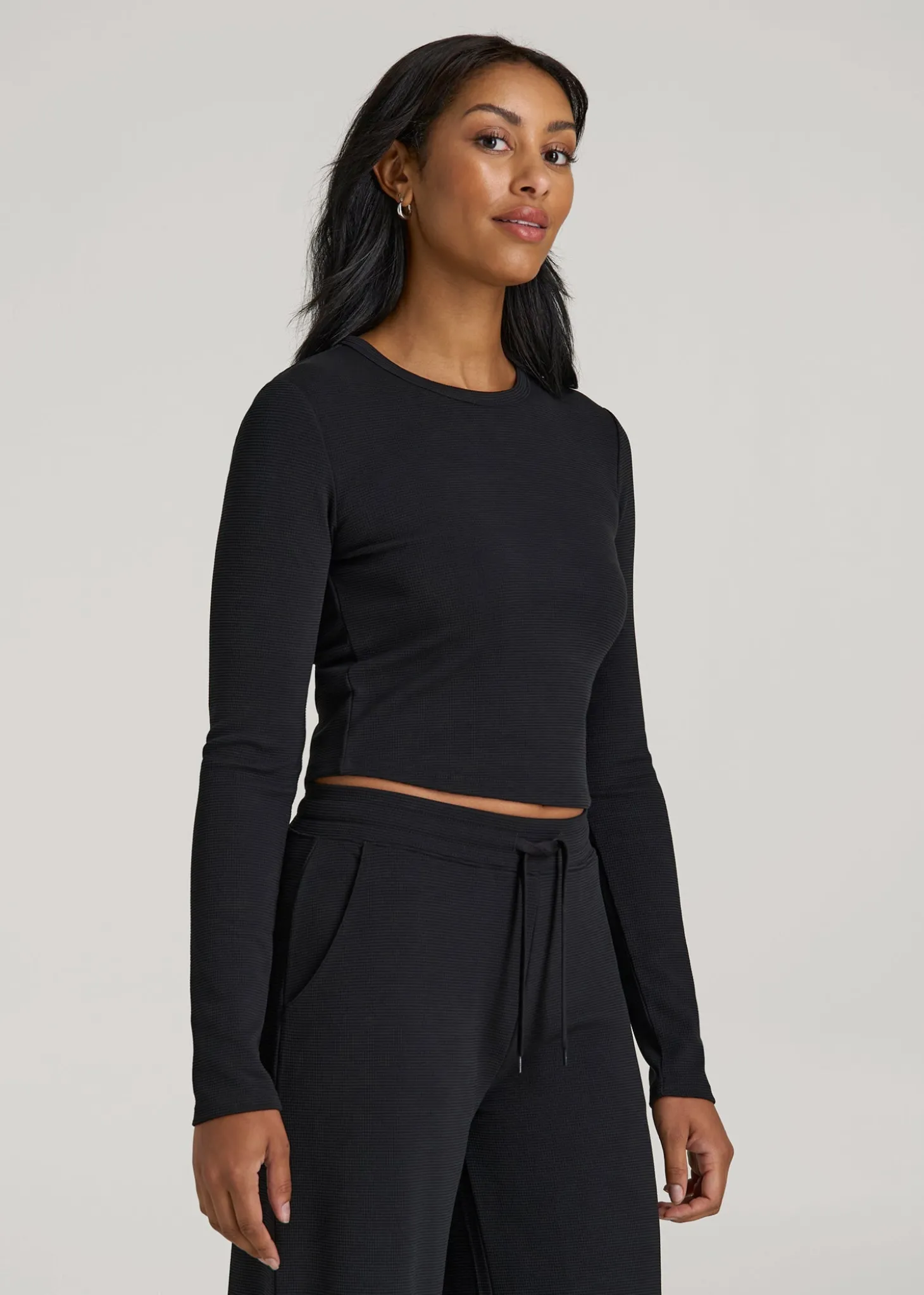 Cropped Long Sleeve Waffle Shirt for Tall Women