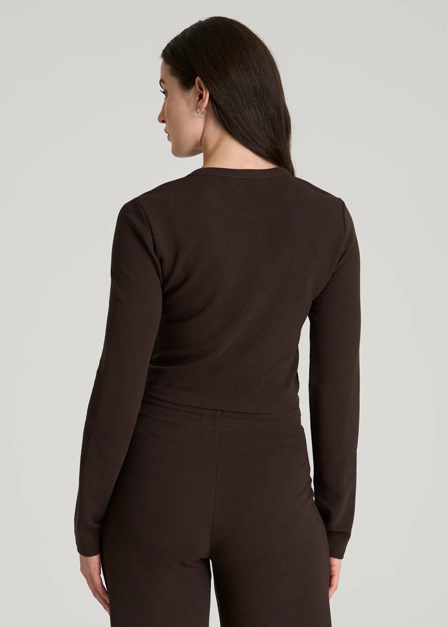 Cropped Long Sleeve Waffle Top for Tall Women