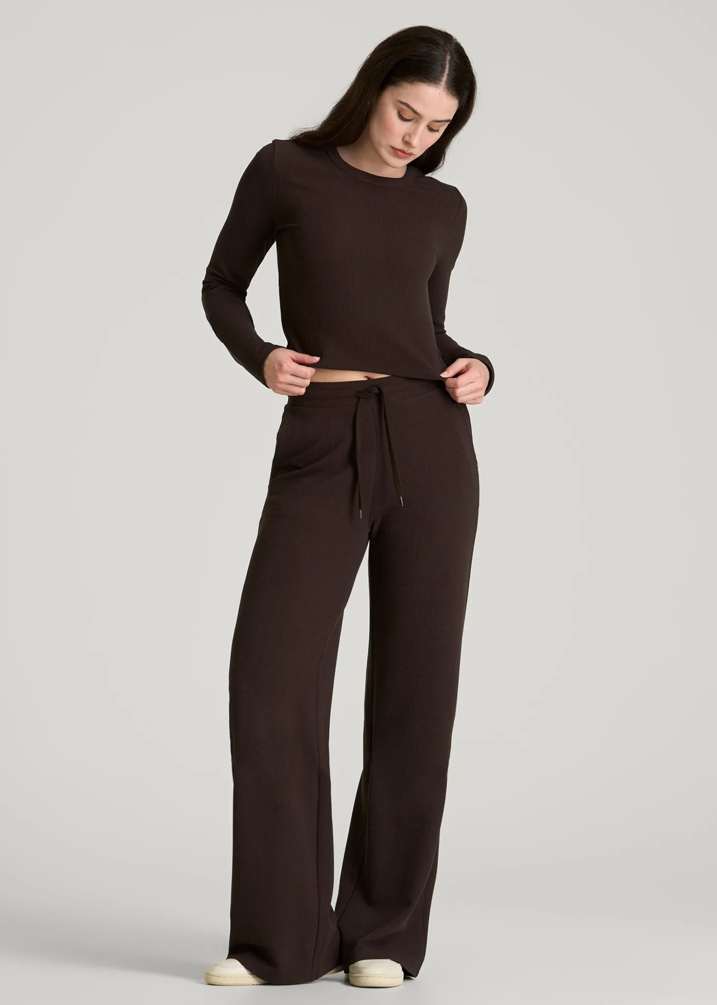 Cropped Long Sleeve Waffle Top for Tall Women