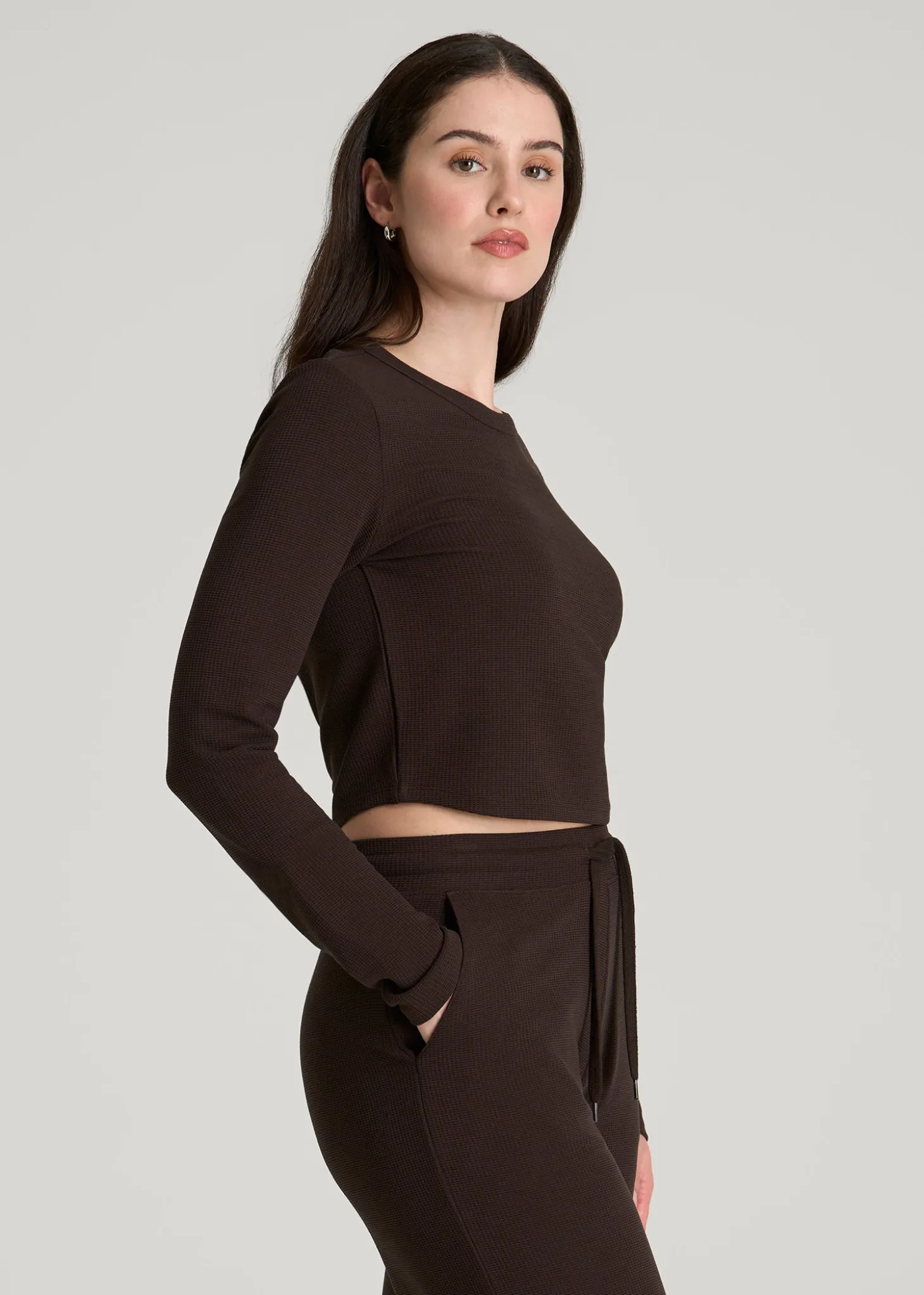 Cropped Long Sleeve Waffle Top for Tall Women