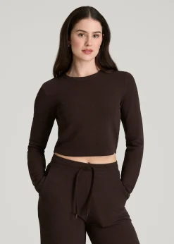 Cropped Long Sleeve Waffle Top for Tall Women