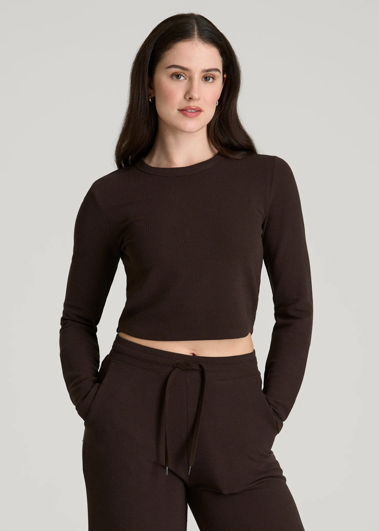 Cropped Long Sleeve Waffle Top for Tall Women