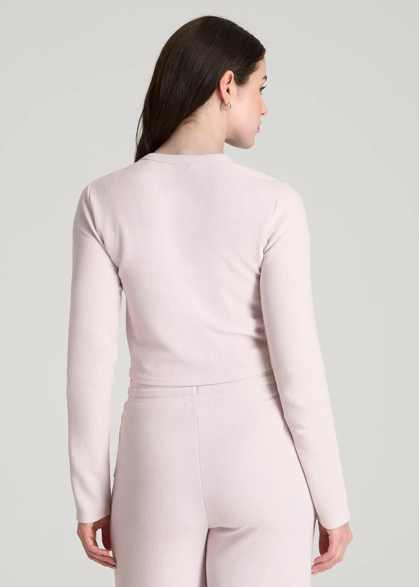 Cropped Long Sleeve Waffle Top for Tall Women
