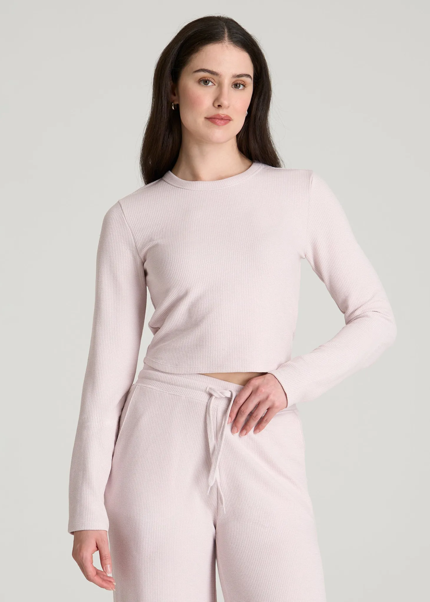 Cropped Long Sleeve Waffle Top for Tall Women