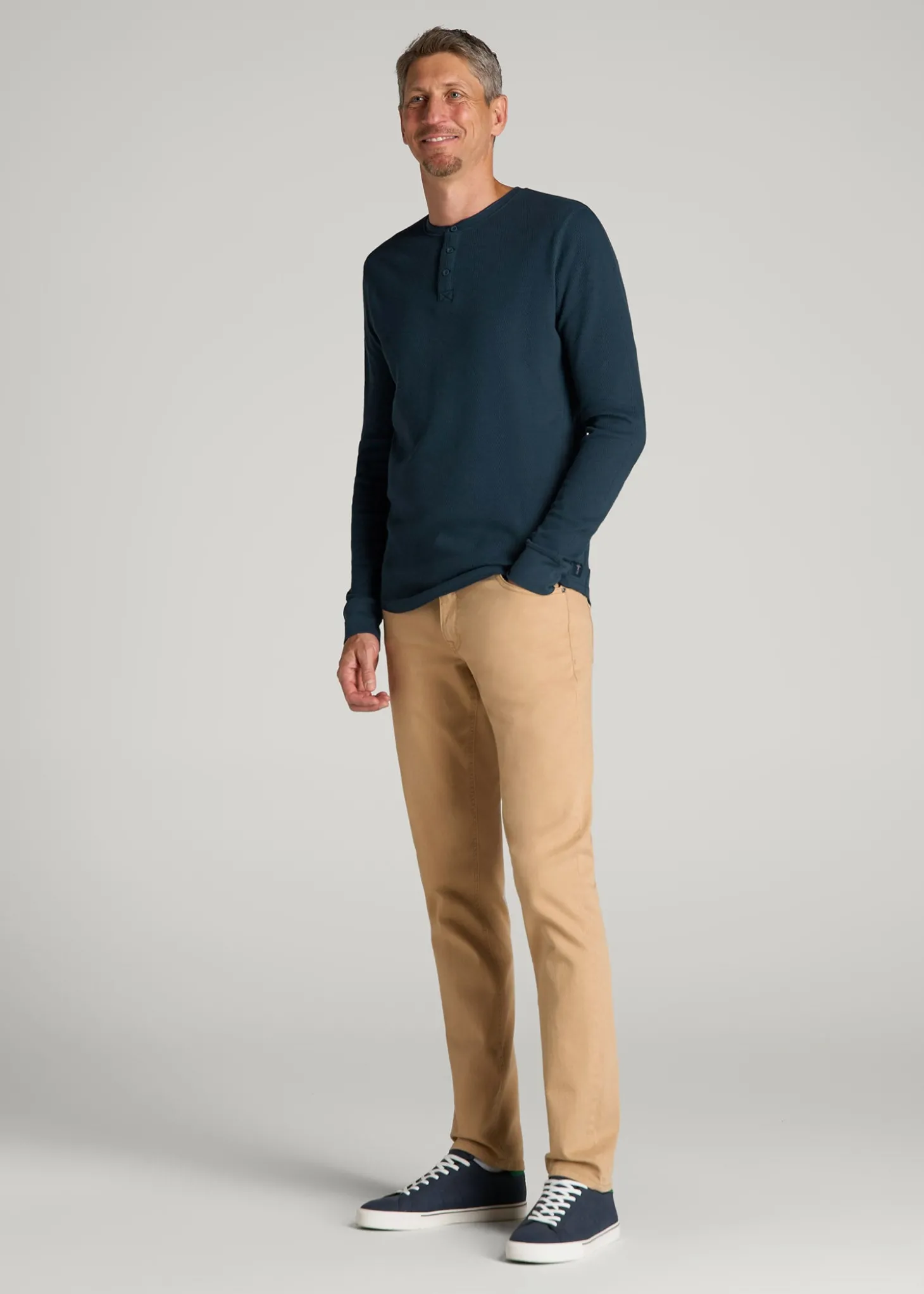 Double Honeycomb Thermal Long-Sleeve Henley Shirt for Tall Men