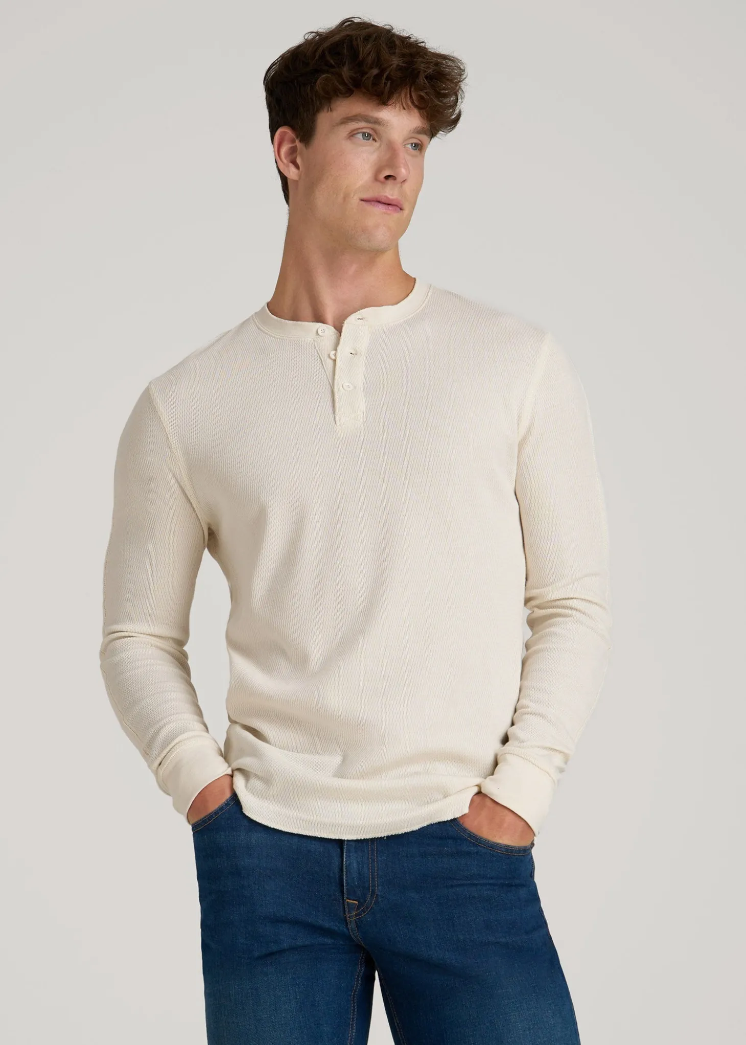 Double Honeycomb Thermal Long-Sleeve Henley Shirt for Tall Men